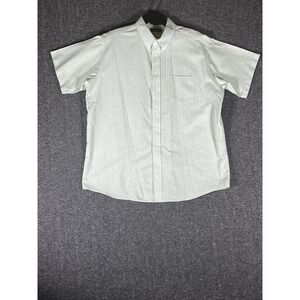 Claybrooke Mens XXL Green White Striped Wrinkle Free Oxford Short Sleeve Shirt